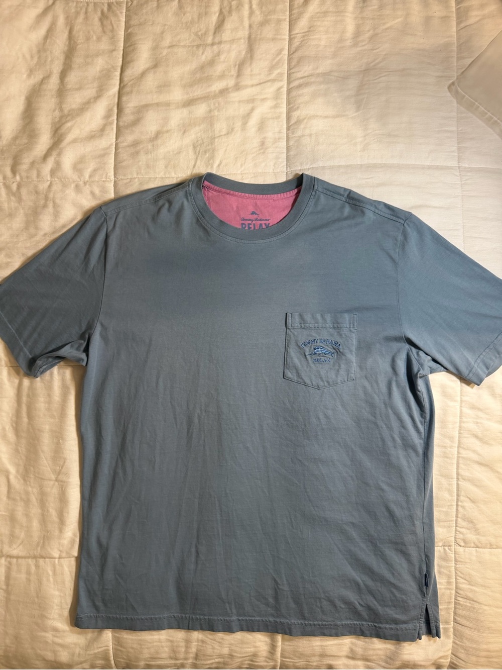 Tommy Bahama Relaxed Blue Pima Cotton Jersey Pocket Logo Tee Mens XL Tall